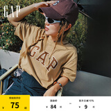 Gap男女装夏季拼接logo圆领短袖T恤宽松上衣460841 卡其色 185/104A(XXL) 亚洲尺码