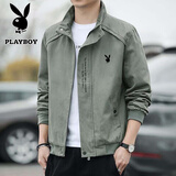 花花公子（PLAYBOY）夹克男士春秋休闲中青年薄款立领百搭户外运动外套 军绿 L