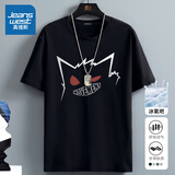 真维斯（Jeanswest）冰丝t恤男短袖夏季冰感运动速干衣服青年男士丝光棉宽松大码半袖  黑色（怪咖白） 2XL (185) (体重155-180斤)