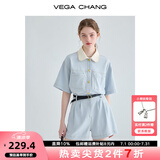 VEGA CHANG工装连体短裤女夏2025新款小个子显瘦高级感连身衣裤 蓝色 M