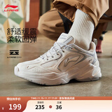 李宁跑步鞋男鞋秋冬季透气网面复古老爹鞋舒适休闲厚底增高运动鞋 云雾白/硬币灰-5 39