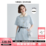 VEGA CHANG法式茶歇连衣裙女2025夏季新款高级感气质小个子显瘦赫本风长裙子 baby蓝（短款） M