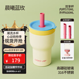 chakolab和序双层吸管保温杯大容量保冰玻璃杯学生高颜值咖啡杯新款双享杯 晨曦蓝玫（双层内胆）600ml