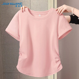真维斯（JEANSWEST）短袖t恤女装夏季2025新款纯色正肩抽皱收腰半袖甜辣修身短款上衣