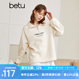 betu百图女装高领立领拉链字母刺绣卫衣落肩加绒长袖宽松韩版卫衣2110T34 米白 L