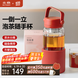 北鼎（Buydeem）泡茶随手杯 茶水分离家用耐高温玻璃杯便携办公水杯节日送礼 【锦鲤红】畅快饮|茶水分离630ml