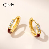 Qlady红色水钻925银耳圈耳环女2026新年轻奢小众高级感耳钉耳饰耳扣