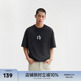 CHINISM  CH赤尘美式凉感速干短袖t恤男士夏季潮流宽松休闲五分袖上衣 黑色 2XL