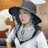 亦纤新款防蚊虫网纱帽轻薄透气户外防晒帽遮阳护颈面纱一体男女披肩帽 黑色