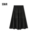 森马（Semir）半身裙女高腰松紧腰宽松A字塔裙优雅显高秋花边长裙温柔甜美 黑色90001 M