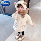 迪士尼（Disney）童装儿童羽绒服2024新款女童中长款洋气加厚女孩小童宝宝冬季外套 米白色 90 建议身高80-90(充绒量80g)