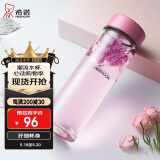 希诺（HEENOOR）玻璃杯女士单层加厚水杯创意花茶杯便携随手杯清新可爱学生杯子 水晶粉 470ml