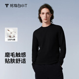 拇指白小T【断码清仓】春季圆领长袖t恤男女打底衫纯棉百搭上衣保暖小白T 磨毛-男款墨黑 XL