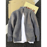 卡图弛美式cleanfit针织开衫毛衣男春秋季宽松慵懒风高级感街头立领外套 浅灰色 XL