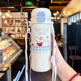 GULOO儿童保温杯女孩库洛米双饮吸管水杯316不锈钢小学生上学专用水壶 白色 480ml 【送背带+双饮】