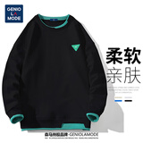 GENIOLAMODE森马集团卫衣男撞色假两件不规则时尚个性圆领上衣男