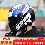 HNJ摩托车头盔男女全盔新3C国标认证四季通用越野机车A1夏季头盔 白蓝鲨鱼（标配透明片)+黑镜片 均码