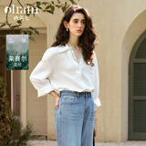 Olrain欧芮儿法式白色衬衫女装百搭设计感双层蕾丝通勤衬衣 白色 S