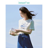 茵曼棉质女装圆领短袖t恤春夏季百搭休闲花边宽松衬衣上衣 蓝色 M