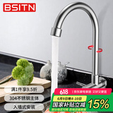 BSITN入墙式水龙头厨房304不锈钢体单冷快开360°旋转洗菜盆龙头B6035