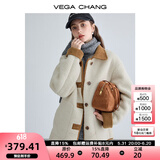 VEGA CHANG仿羊羔毛大衣女2024秋冬新款韩版宽松拼接皮草短外套 绒绒白 M