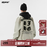 BJHG不计后果秋毛呢PU皮拼接夹克男女高街国潮宽松绣花棒球服休闲外套 灰色 XL  (140-160斤）