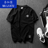 奈加图2022欧美街头嘻哈潮牌短袖T恤男生潮流百搭情侣宽松短袖体恤t 8887黑色 M （建议80-100斤）