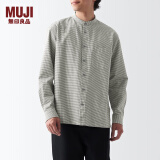 无印良品（MUJI） 男式 棉水洗牛津 立领衬衫 长袖休闲百搭男士衬衣外套纯棉全棉 卡其色格纹 S (165/84A)