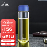 希诺（HEENOOR）玻璃杯单层加厚大容量带提环水杯家用男士办公泡茶杯运动户外杯子 深蓝色-565毫升【大容量】