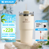 STANLEY网红吸管杯水杯保温杯大容量办公车载不锈钢杯子591ML-米白色