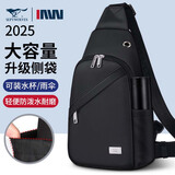 七匹狼胸包男单肩斜挎包大容量休闲男包便携通勤帆布小背包胸前旅行挎包 黑色侧袋款