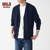无印良品 MUJI 男式 美利奴羊毛可水洗V领开衫长袖针织衫男士毛衣冬季男款 深藏青色 M(170/92A)