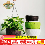 德沃多肥料仿柳编双层吊盆棕色大号吊篮花盆挂墙悬挂垂吊壁挂塑料懒人花盆