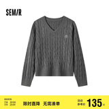 森马（Semir）森柔毛衫|毛衣女刺绣V领显瘦宽松2024绞花上衣复古风109724107014