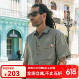 AKSERIES新复古回潮夏季麻棉休闲短袖衬衫男商场同款AK男装2115001 军绿 M