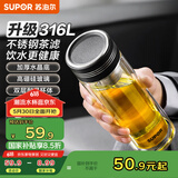 苏泊尔（SUPOR）双层玻璃杯办公泡茶杯男女士茶水分离杯车载水杯子350mL儒雅黑