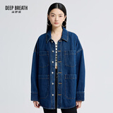 深呼吸DEEP BREATH女装休闲中长纯棉翻领大口袋宽松牛仔外套女A401012 蓝 M (3)