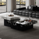 意式轻奢简约岩板茶几现代简别墅大堂小户型客厅家用方形高低组合 香奈儿80cm+宝格丽黑120cm