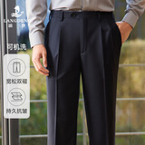 浪登西裤男宽松免烫抗皱四季商务职业正装中年男士直筒双褶西装裤 薄款（深蓝色-双褶宽松）-YA029 36