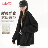 班尼路（Baleno）浅绿外套女2025秋季新款连帽开衫卫衣女装小个子宽松休闲纯色上衣