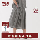 无印良品（MUJI）女式 强捻 抽褶裙 长半身裙女裙子女装格子裙25年夏季BE1VEC5S 黑色格纹 XL （165/74A）