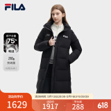 FILA 斐护科技|斐乐女装长款羽绒服冬季休闲简约连帽保暖羽绒外套 正黑色-BK 180/96A/XXL