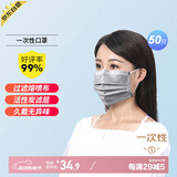 绿驰 50只一次性活性炭口罩 四层防护含熔喷布防尘飞沫异味非kn95口罩