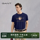 GANT/甘特【100%棉】男女情侣款学院风美式休闲圆领短袖重磅T恤 433夜蓝色 XL
