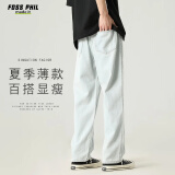 Foss Phil牛仔裤子男夏季薄款宽松直筒百搭潮流阔腿美式休闲裤浅蓝XL