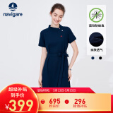 Navigare意大利小帆船短袖连衣裙女士夏季棉质斜领裙子时尚显瘦半袖a字裙 海军蓝 L 码