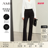 AMII2024秋新款极简经典港风修身微喇叭皮牌装饰棉质牛仔长裤女 黑色 M