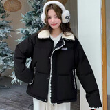 简轻逸短款黑色棉服女士外套冬季高级感新款棉袄小个子羽绒棉衣洋气大码 日系翻领刺绣拼接可爱风棉服 M 【建议85-125斤】