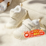 婧麒（JOYNCLEON）婴儿鞋秋冬季加绒1-3岁宝宝雪地靴保暖冬鞋男女幼童学步棉鞋 米白加绒-建议拍大一码 13 cm内长