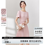 尚都比拉设计感拼接连衣裙夏季高级感气质百褶裙小个子中长裙子 粉陶色 L